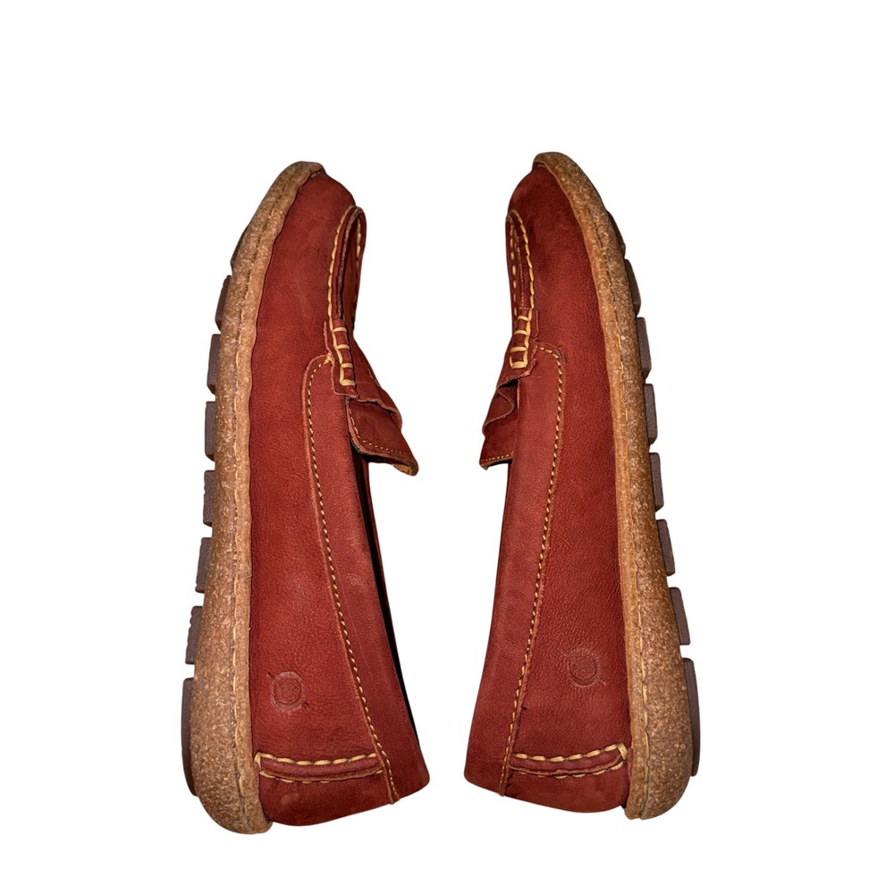 Born Penny Loafer Women 7.5 Pre-Owned Red Leather Contrast Stitching Shoes Boho - Picture 12 of 14